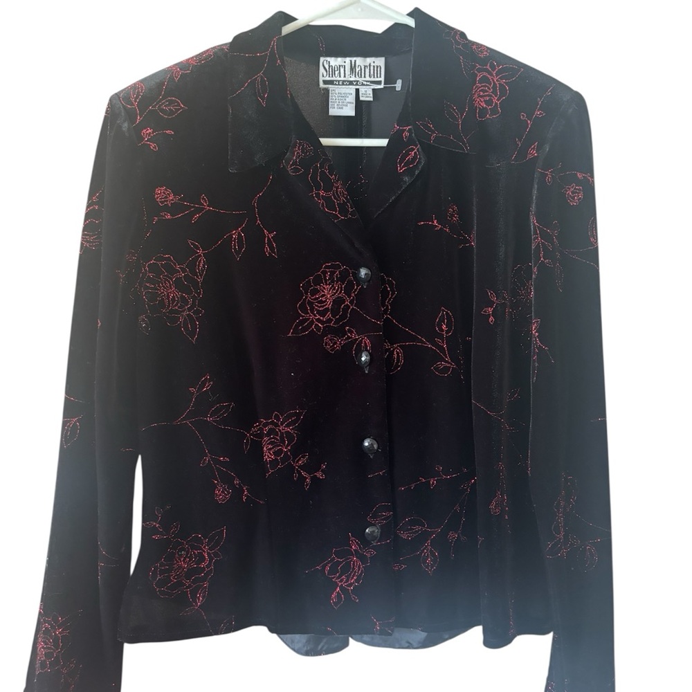 Sheri Martin Black Jacket with Red Floral Design